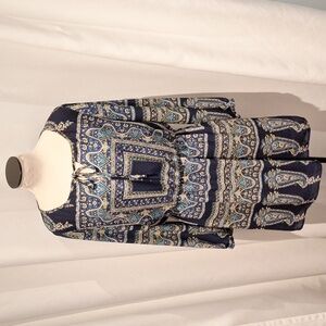 Cremieux Blue Paisley Midi Dress Size M